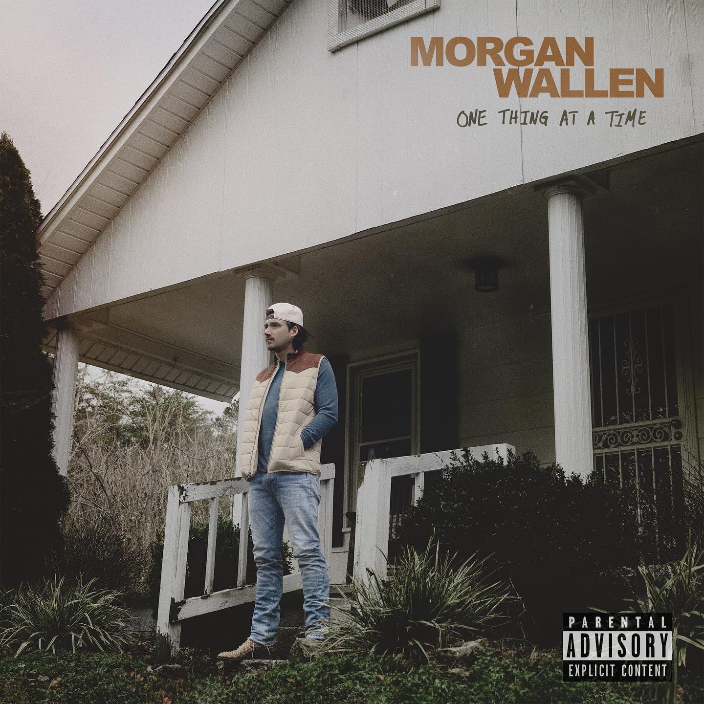 Morgan Wallen standing with image titled 'One Thing At A Time'.